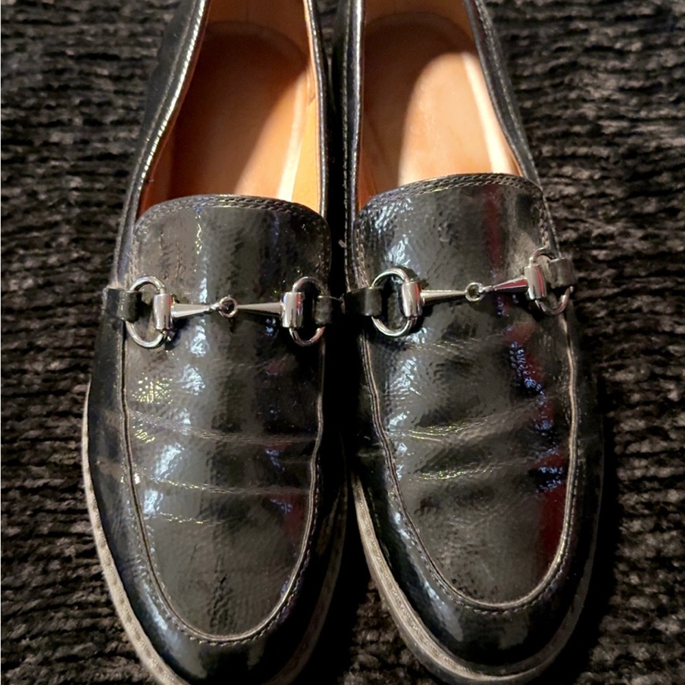 Franco Sarto Black Loafers with Silver Accents